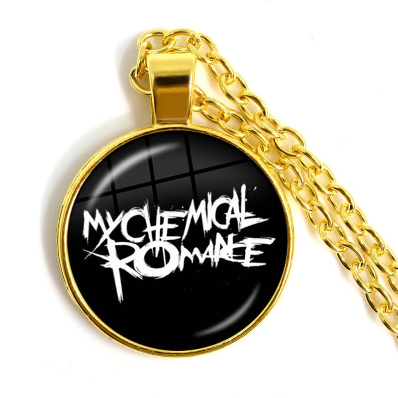 Punkové náhrdelníky Rocková kapela My Chemical Romance Kulatá skleněná kopule Kabošon Náhrdelník Módní Fanoušci Článkový řetěz Šperky