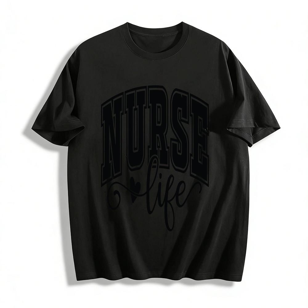 Nurse Life Themed Varsity Style Graphic Casual Top For Medical Workers Pure cotton T-shirt XXS