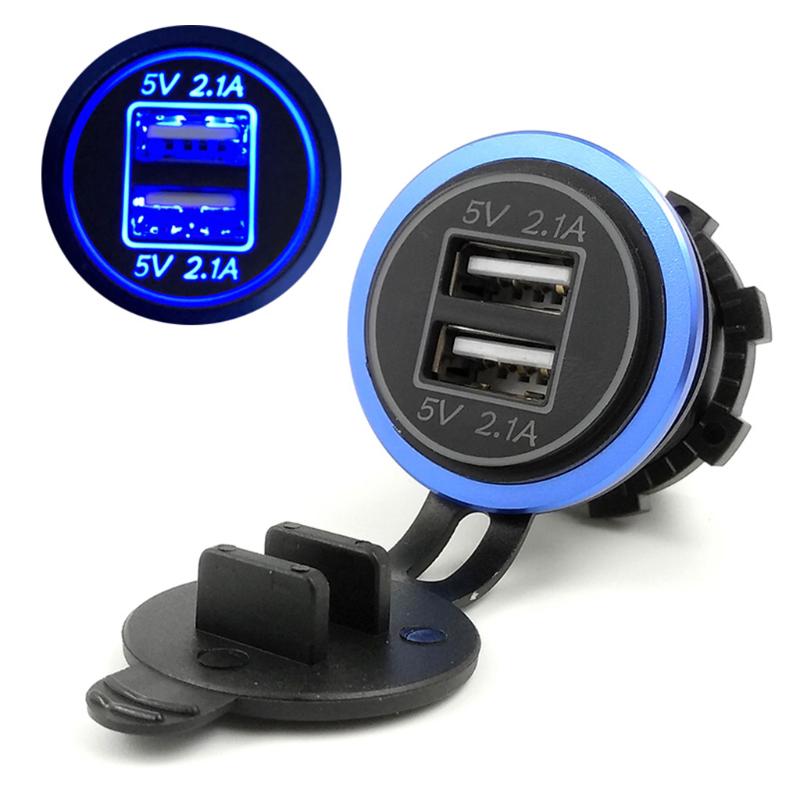 Waterproof Motorcycle Boat Car Dual USB Charger LED Power Adapter For Mobile Phone