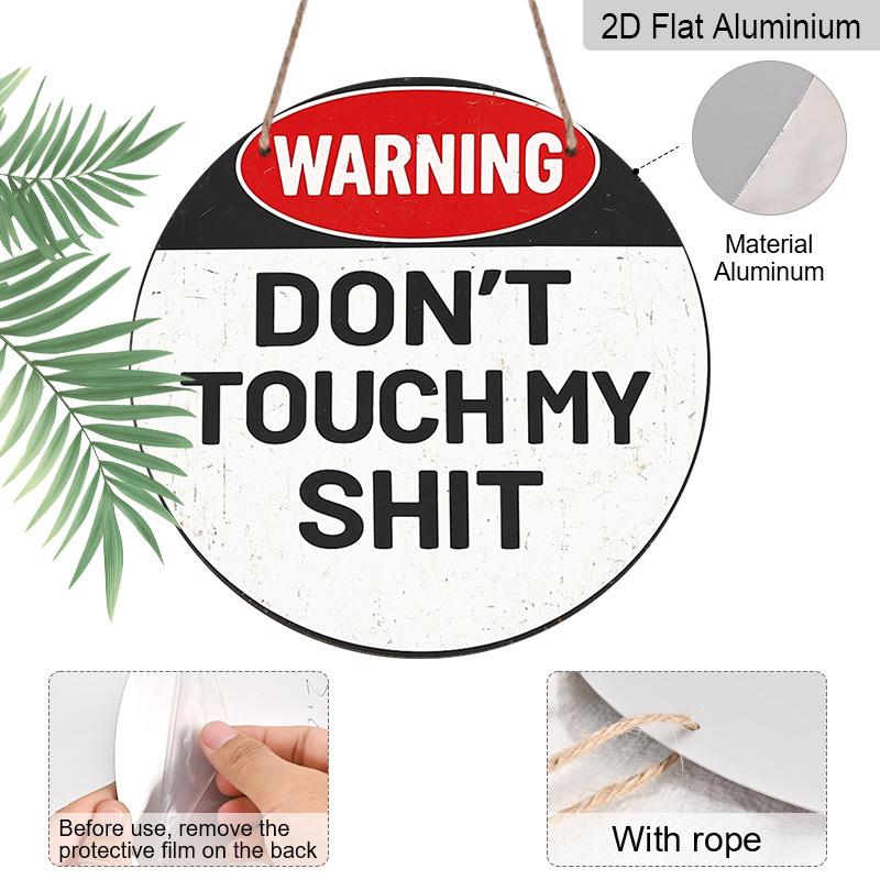 2D Flach 1 Stück, 8x8 Zoll, Lustige Warnung Berühre meine Sachen Nicht Metall-Aluminiumschild -Schwarz/Rot/Weiß/Grau Design, Humorvolle Haus- und Bürodekoration für