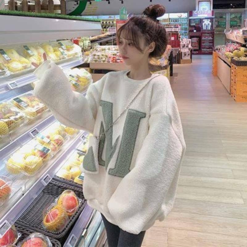 Spring, Autumn and Winter New Loose Fashion Letter Fleece Thickened Korean Version Coat