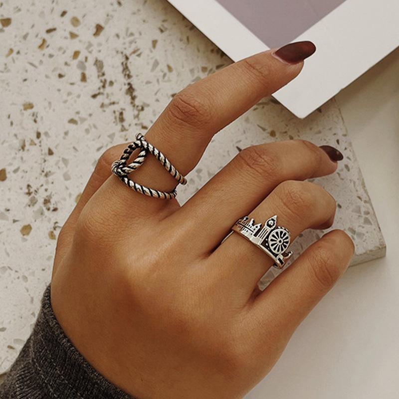 Retro Hollow Twisted Rope Tie Knot Ring For Men Punk Gothic Rock Hiphop Designer Open Ring Handmade Unisex Accessories