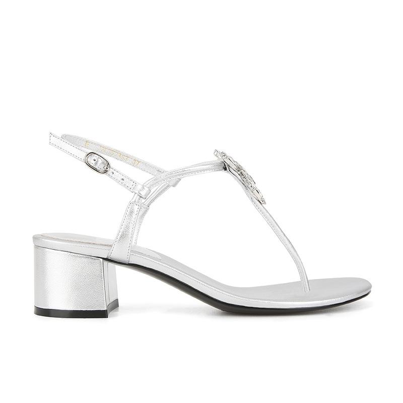 Sheepskin pentagram rhinestone buckle clip toe thick heel fashion sandals women's summer wear cool slippers