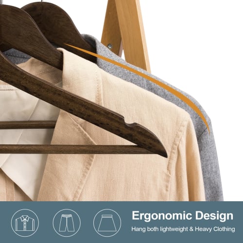 ELONG HOME Wooden Clothes Hangers with Non-Slip Indents and Trouser Bars, Shape-Retaining, 360-Degree Rotating Slim Clothes Hangers for Suits, Shirts,
