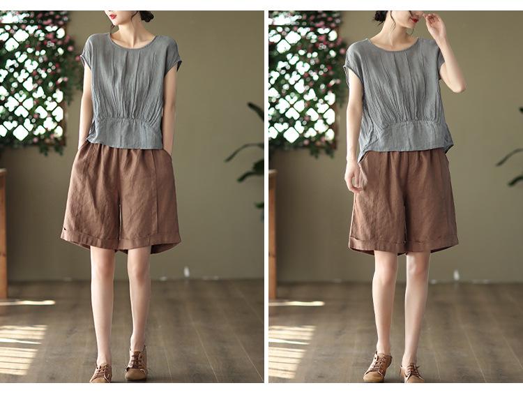 Women's Stylish Summer 2026 Solid Color Tencel Shirt - Loose Fit, Round Neck, Short Sleeves