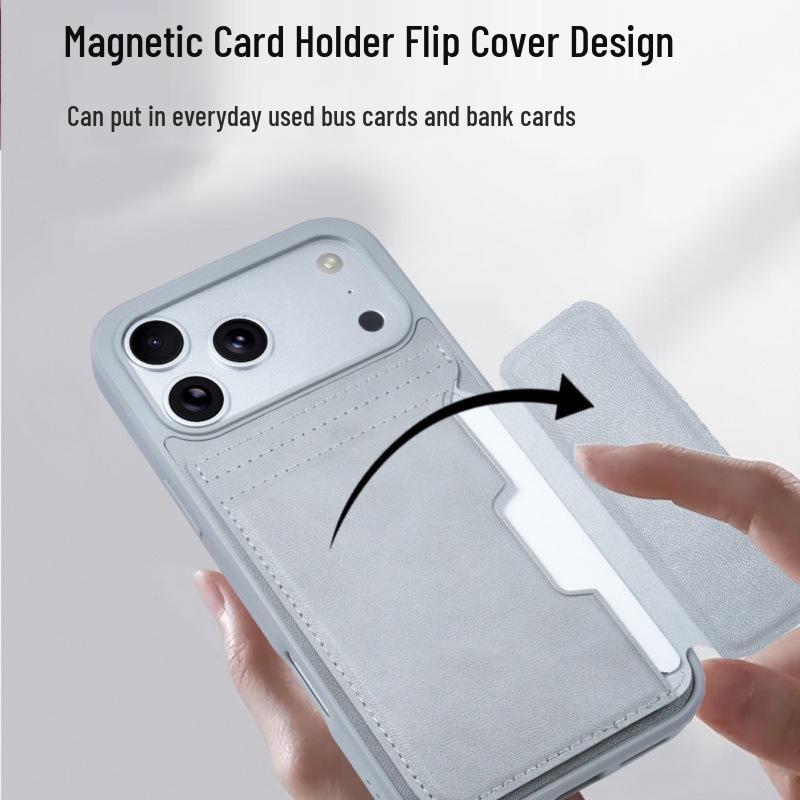 iPhone 17 Pro Max Ultra-thin Leather Case with Card Holder & Stand