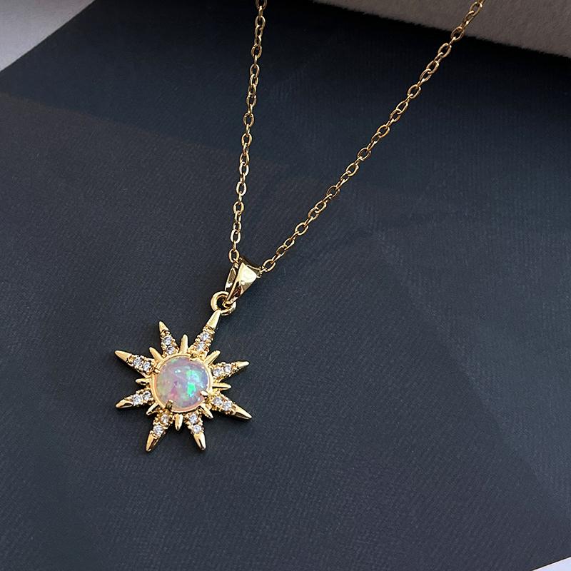 ANENJERY Colar com Pingente Geométrico Sol Zircônia em Aço Inoxidável 316L Para Mulheres Moda Personalidade Joias de Luxo Presentes
