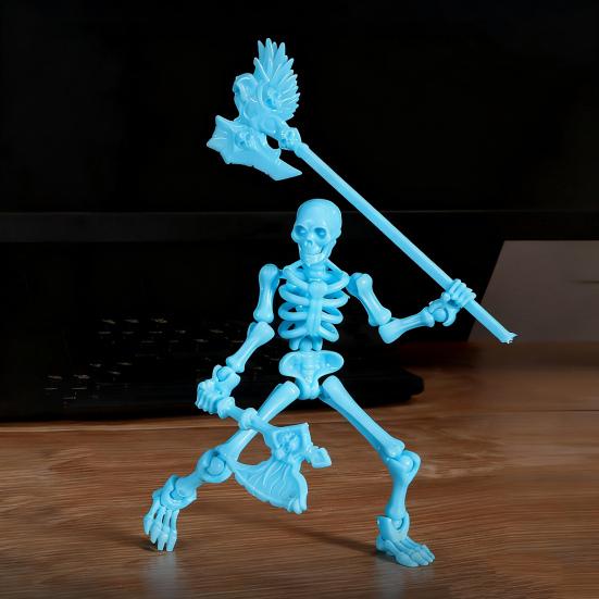 Movable Articulated Human Skeleton Assembly Skeleton Action Figure Collectible Skeleton Figure Wearing Multiple Weapon Sets for Collectors Desktop