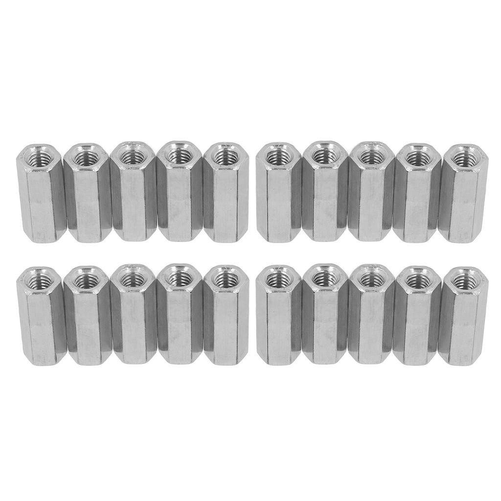 20 Pcs Hex Coupling Nut M6x1 L25mm Stainless Steel Threaded Rod Connectors for Bolts Studs Mechanical Screws