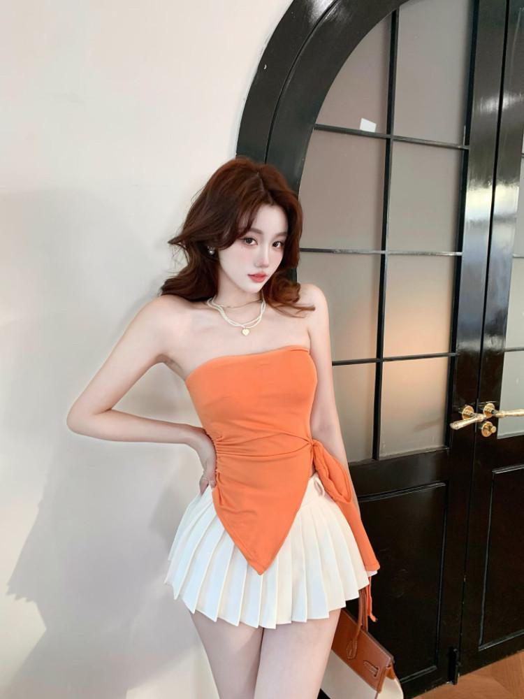 Sexy Strapless Irregular Strappy Vest with Chest Pads