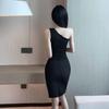 European & American Style Color Block One-Shoulder Slimming Dress - Sexy Summer Slit Vest Short Skirt