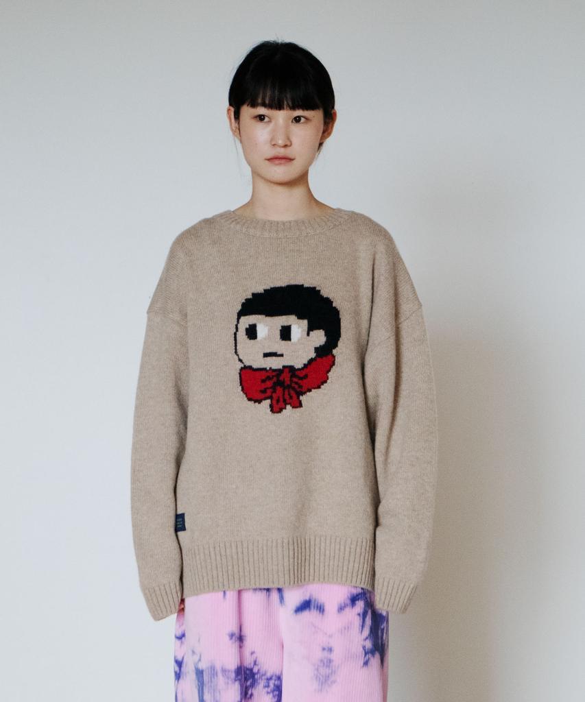 GROUNDWORK Baggage Man Face Knit Sweater / Beige