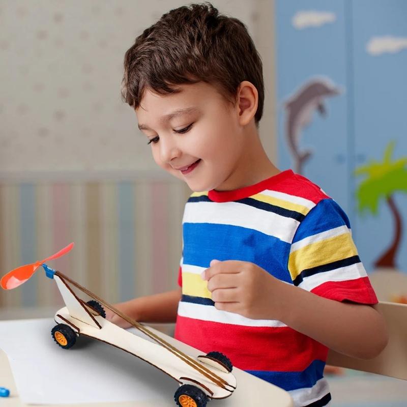 DIY Rubber Band Power Car Kit for Kids - Scien Education Toy for Student Educational Training Experimental Equipment Puzzle