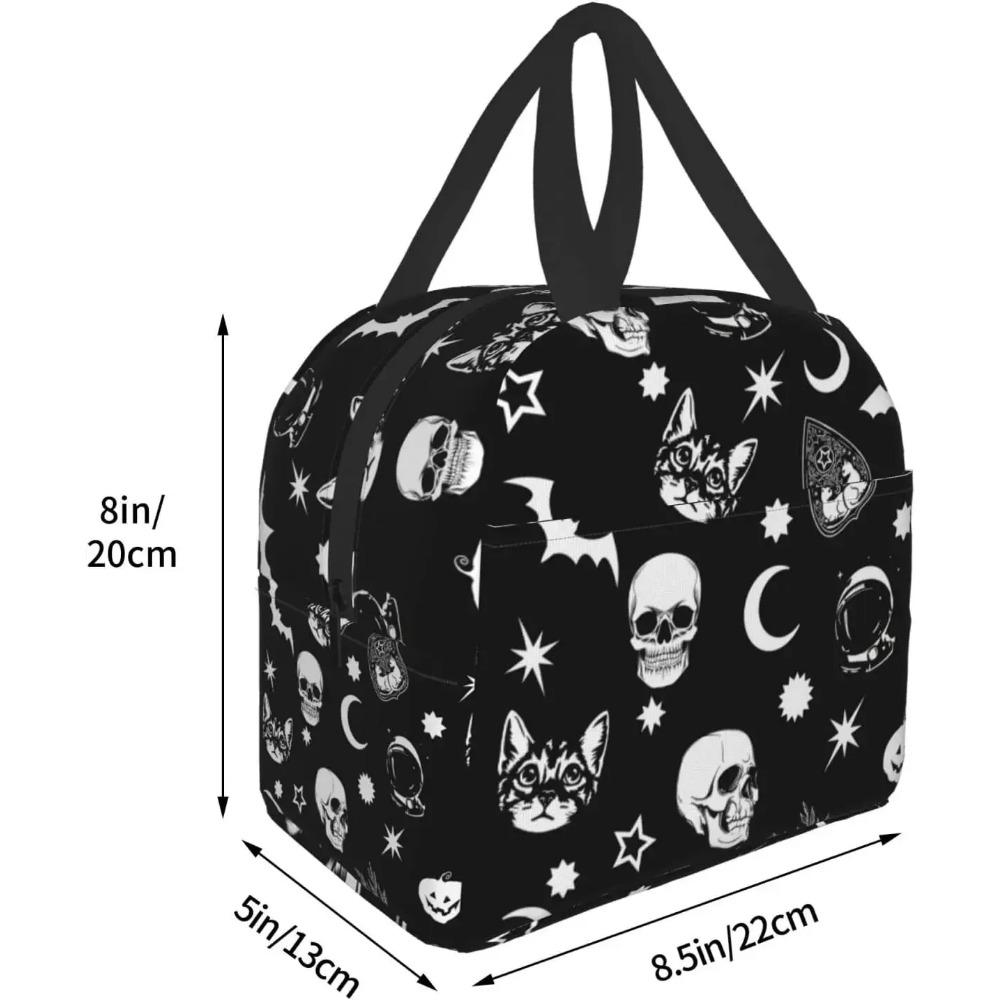 Goth Skull Lunch Bag for Women Teens Boys Girls Aesthetic Small Insulated Lunch Box Kids Thermal Cooler Tote Bag for Work School