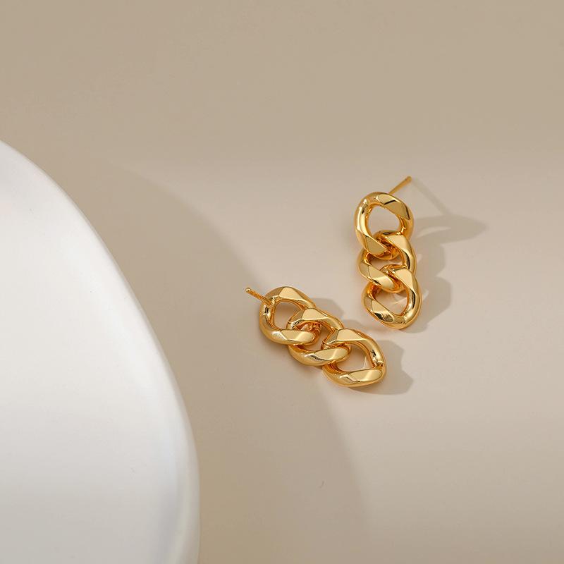 Women Fashion Minimalist 18k Gold Plated Geometric Chain Stud Earrings