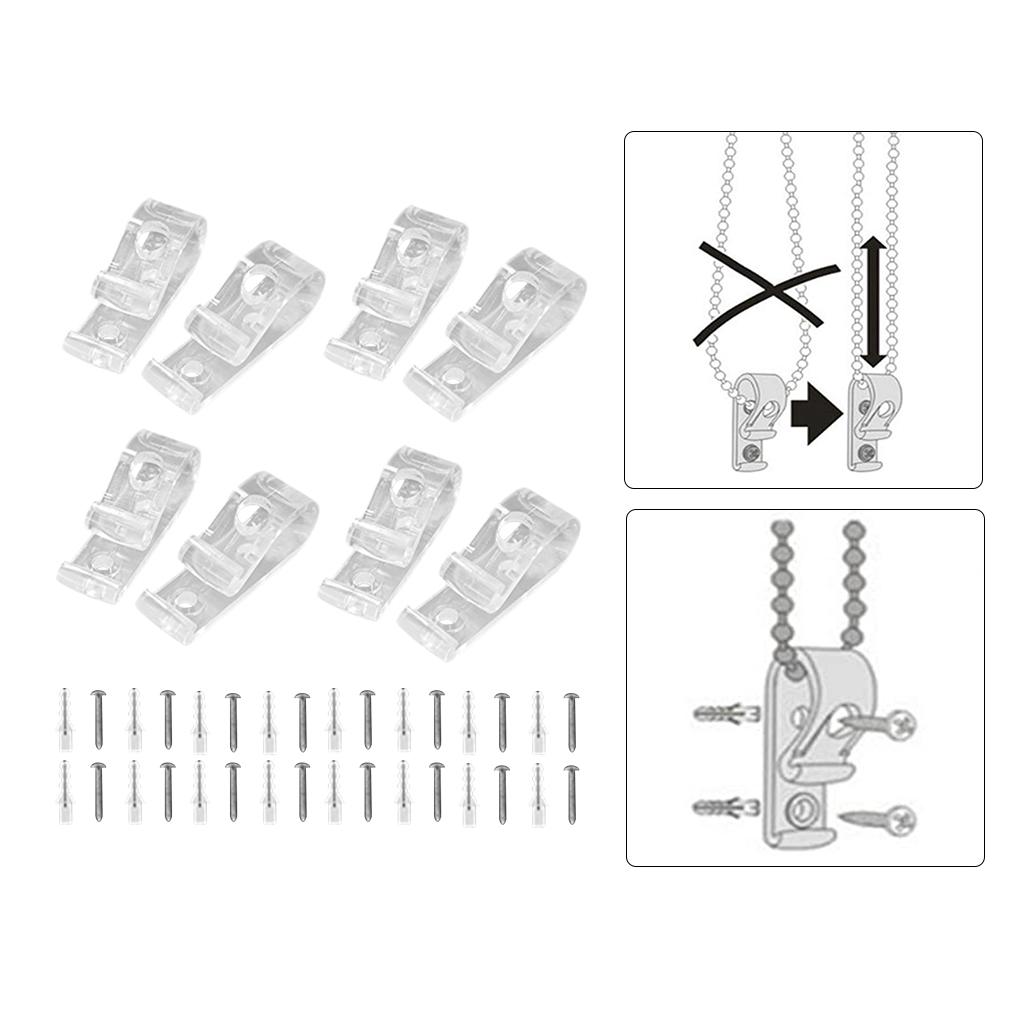 8x Blinds P-Shaped Clips Hooks Roller Blind with Screws and Plastic Pillars Loop