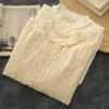 Korean Style Retro Evening Tea Embroidered Cotton Women's Shirt