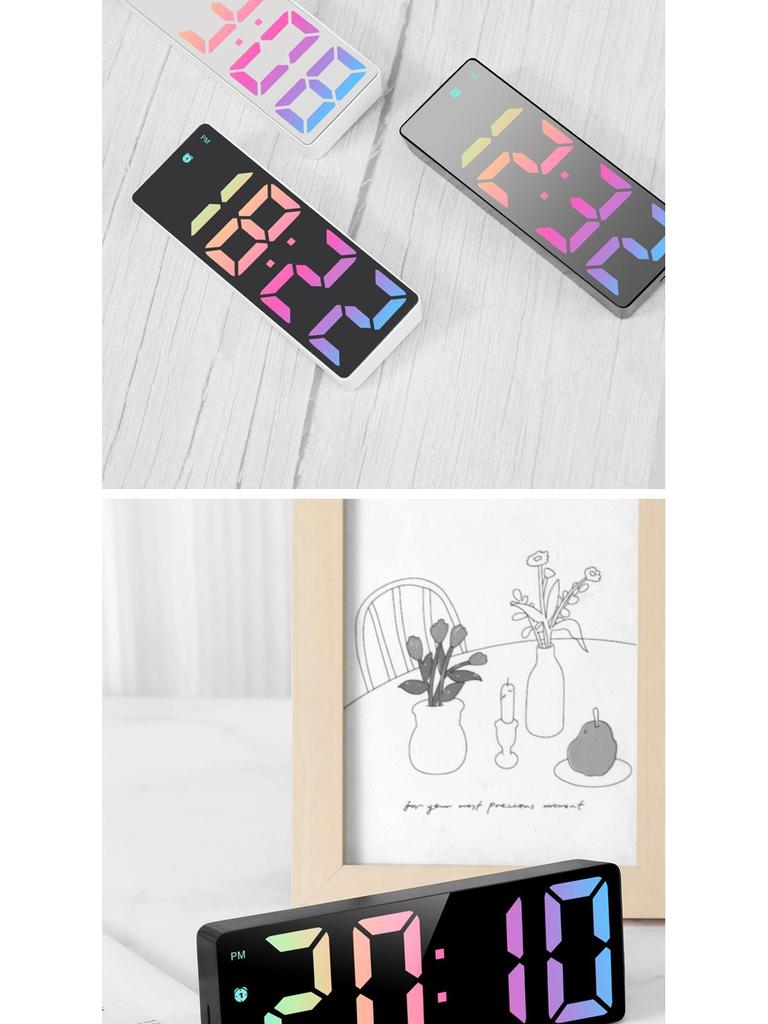 Multifunctional Voice-Controlled Digital Alarm Clock: Minimalist, Colorful Large Screen for Students & Desktops