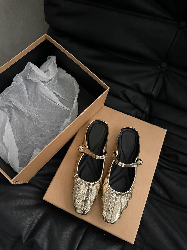 Flat-bottomed Bag Head Half-drag Women's Shoes Wear Summer Mary Jane Sandals Inside Height-increasing Silver Single Shoes
