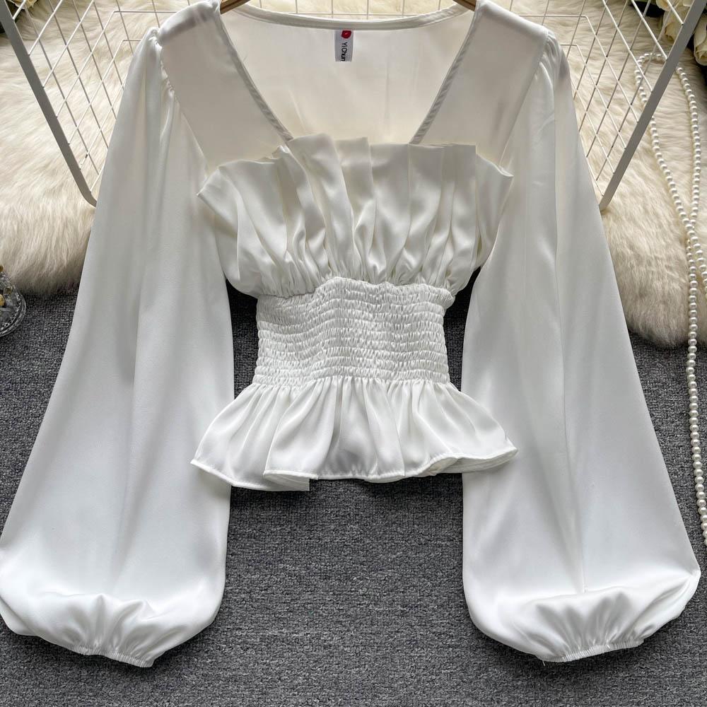 RUGOD Dámská podzimní košile s úzkým pasem a čtvercovým límcem, krásná košile s dlouhým rukávem