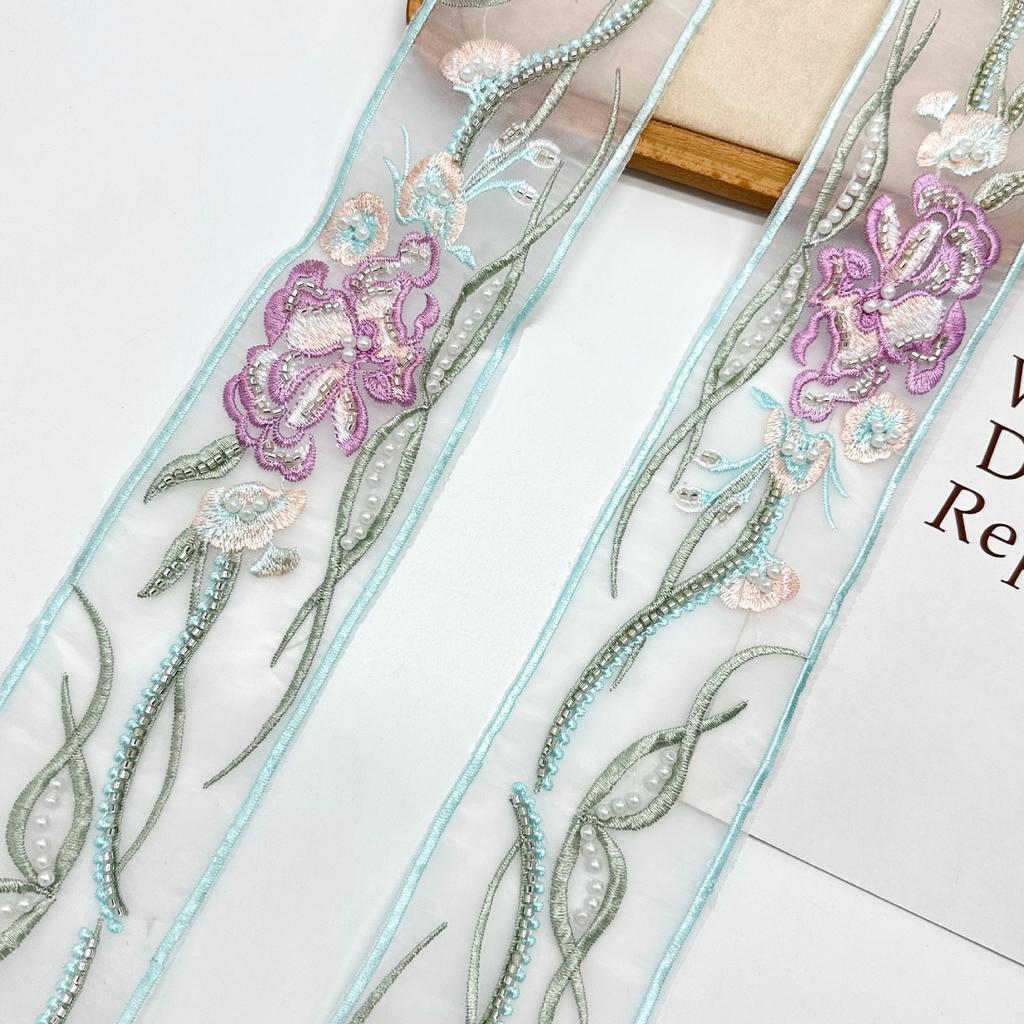 6.5Cm Pastoral Ethnic Style Bead Embroidery Three-Dimensional Flower Barcode Hanfu Neckline Belt Decorative Lace Accessories