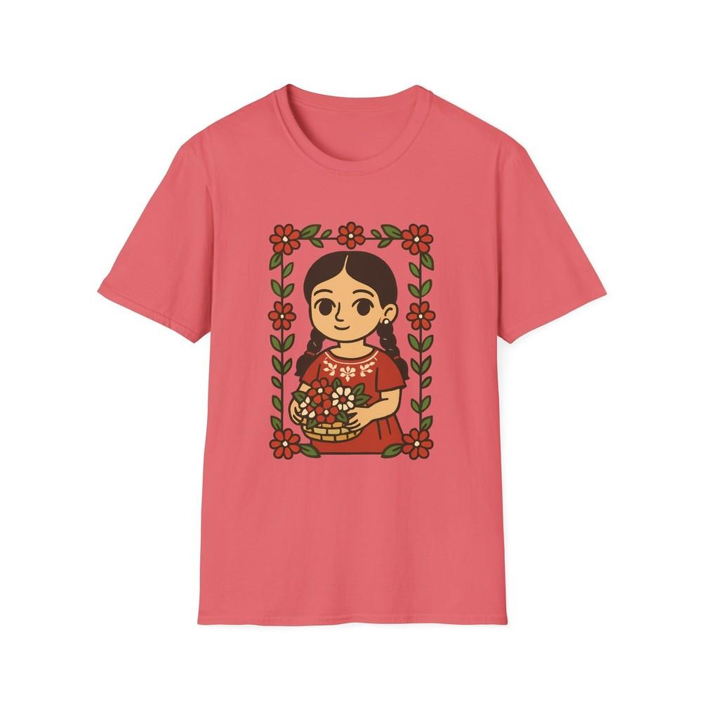 

Unisex Softstyle Mexican Flower Girl T-Shirt - Nature, Blooms, Whimsical 4XL