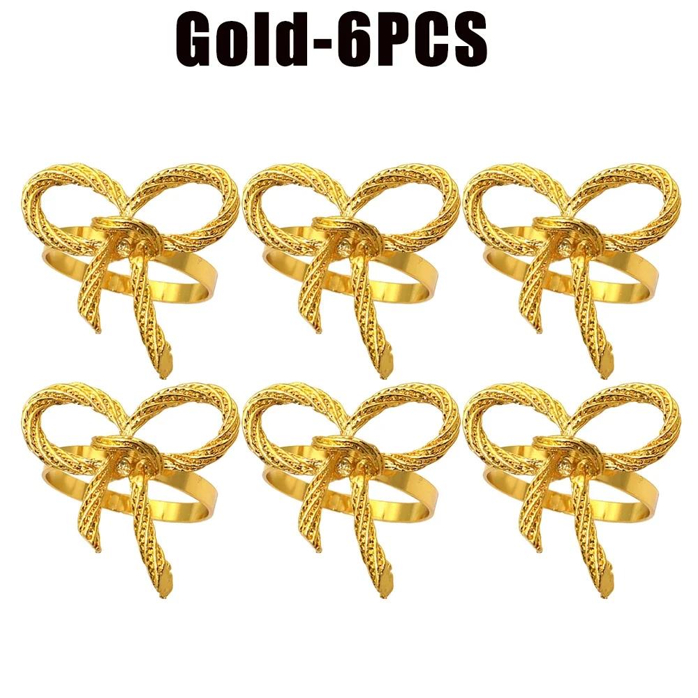 Shiny Metal Bow Napkin Ring Holder Elegant Table Setting Alloy Decor Reusable for Wedding Banquet Dinner Parties