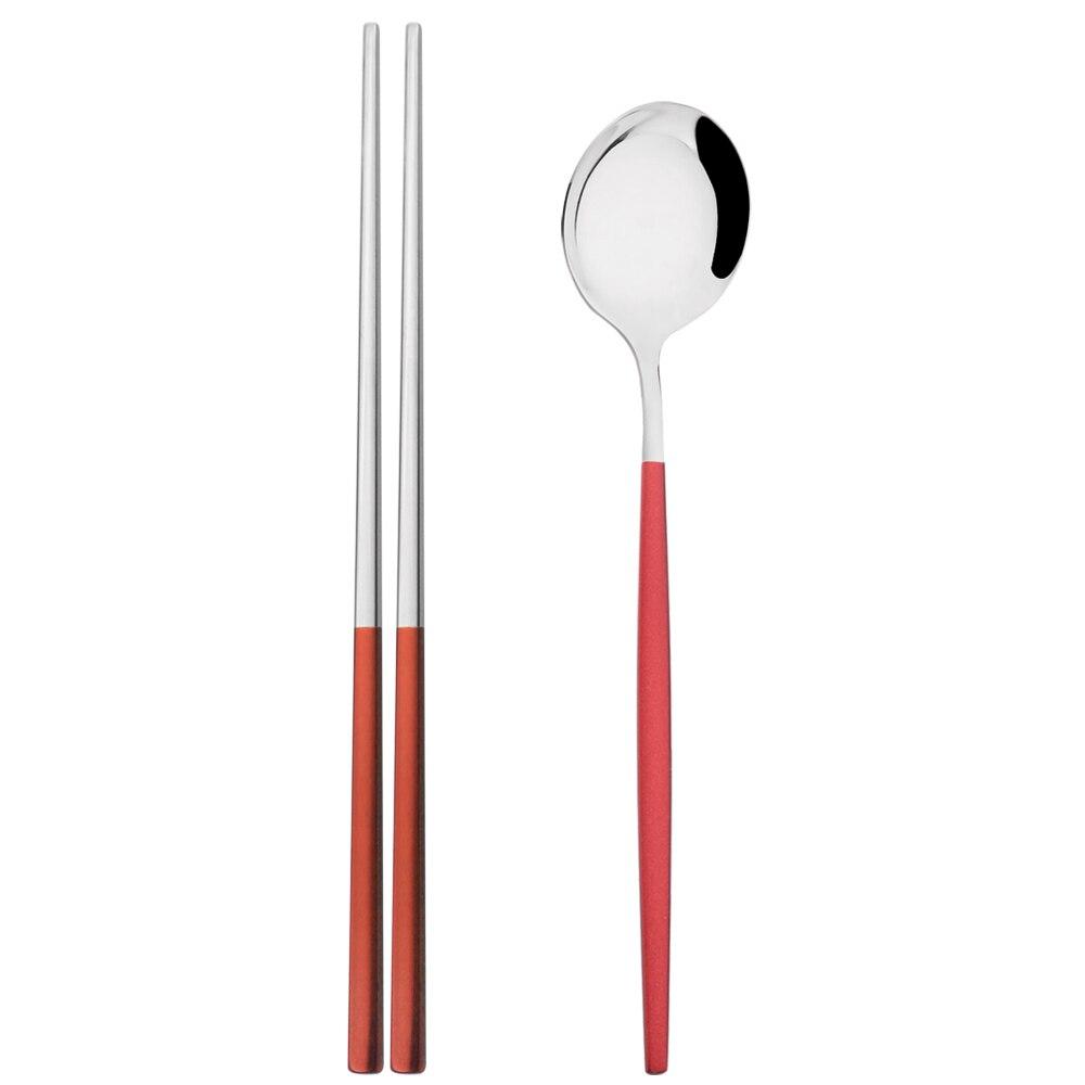 Gold 2Pcs Stainless Steel Tableware Set Mirror Dinner Spoon 304 Chopsticks Cutlery Set Lunch Dinner Set Portable Travel Dinnerware