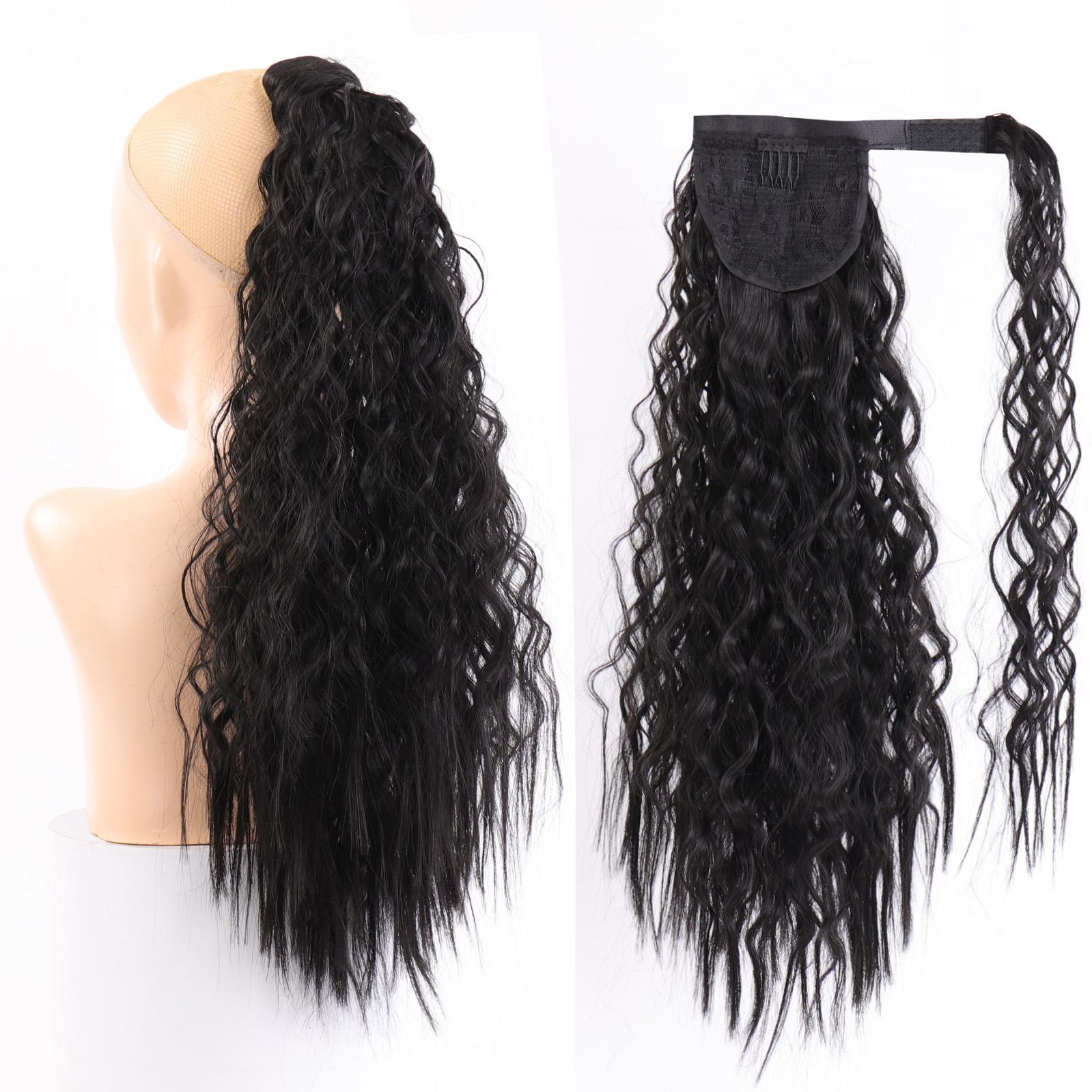 

Длинные вьющиеся синтетические заколки для хвоста на липучке в хвосте, накладные волосы, хвостик, шиньон с заколками для наращивания волос