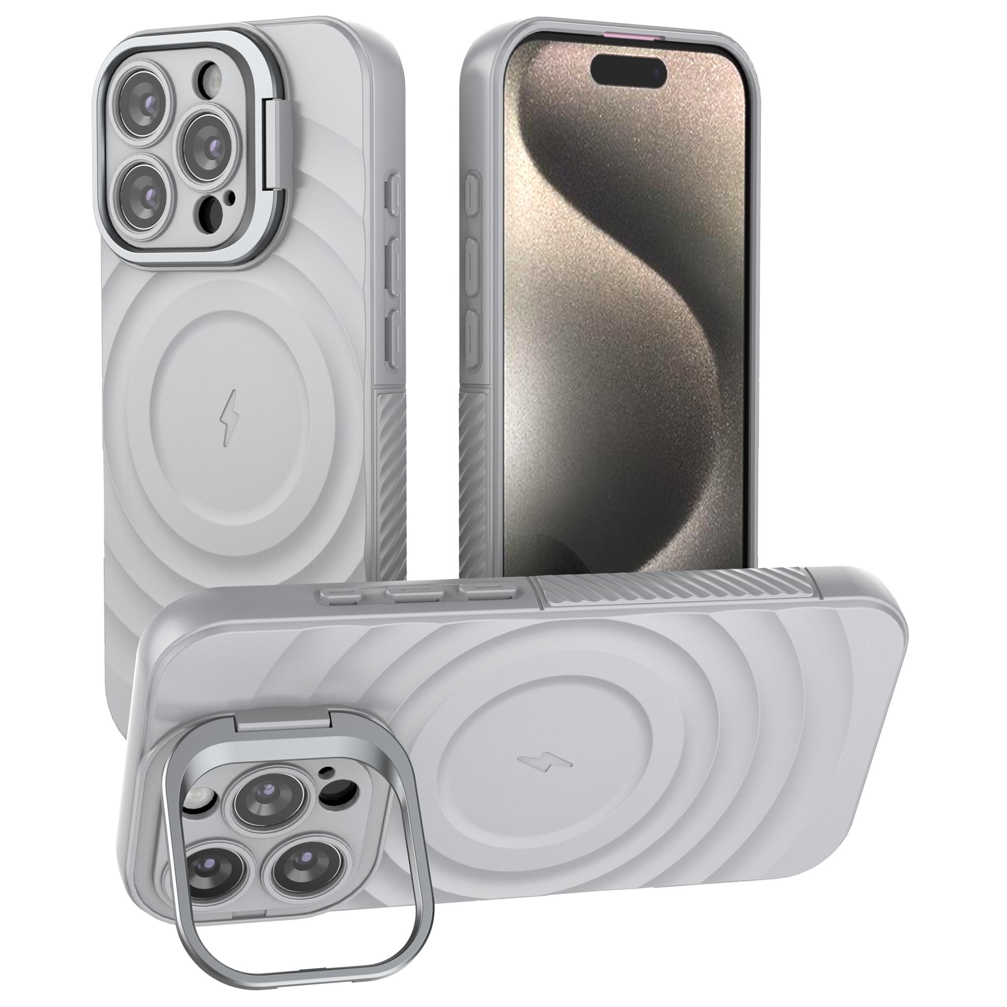 

For iPhone 16 Pro Max Case PC Kickstand Ripple Texture TPU Phone Cover Compatible with MagSafe F