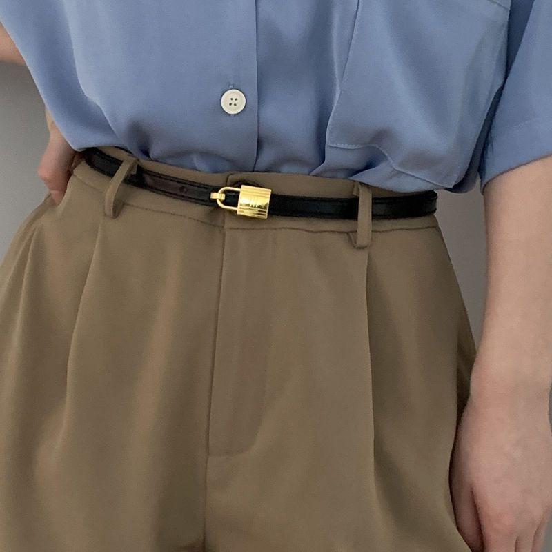 

Stylish Retro Black Denim Pants With Decorative Slim Waist Belt For Summer Fashion чёрный