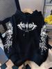 Dark Gothic letter print hooded sweater, the same street loose pullover for men and women