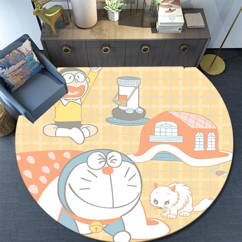 Doraemon2 Round Area Rug,Carpet Rug for Living Room Bedroom Sofa Playroom Decor,Non-slip Floor Mat