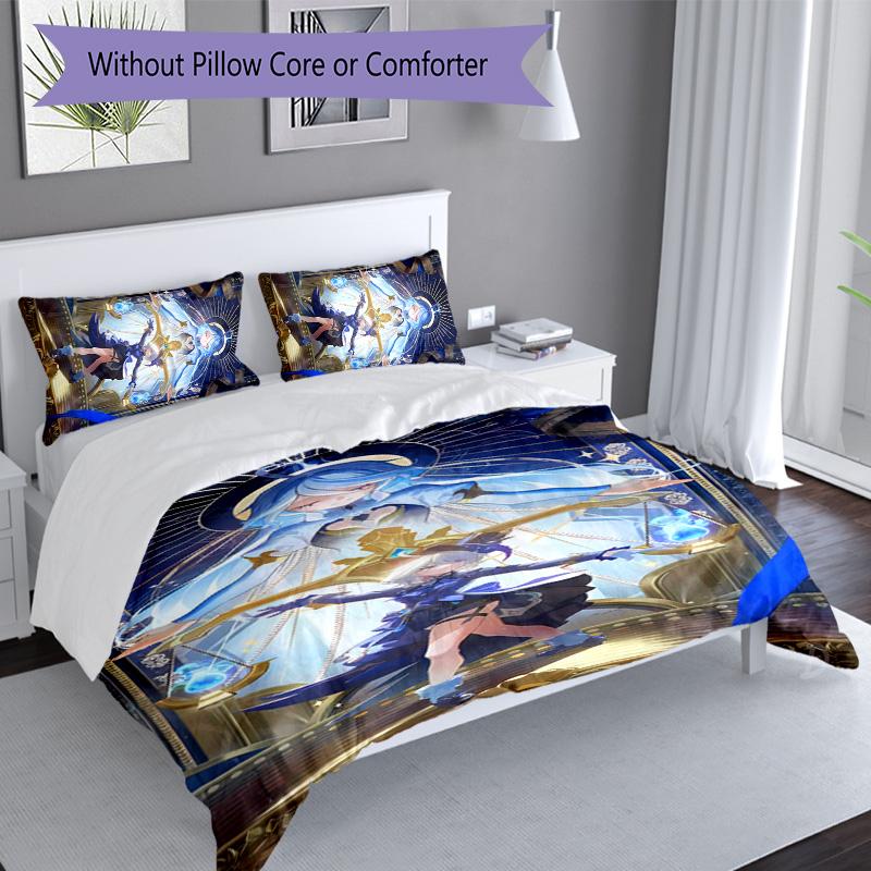3pcs Genshin Impact Furina pattern bedding set duvet cover set includes duvet cover &pillowcases, perfect all season bedroom decoration & gift