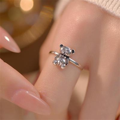 Retro Cute Bear Ring: Korean-Japanese Style Fashion for Girls - Adjustable Index Finger Accessory