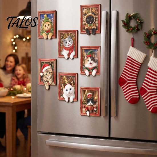 Magnetic Photo Frame Cute Cat Refrigerator Magnets, Christmas Kitty Frame, Lightweight Decals Retro Office Filing Cabinet Kitchen Holiday Decor