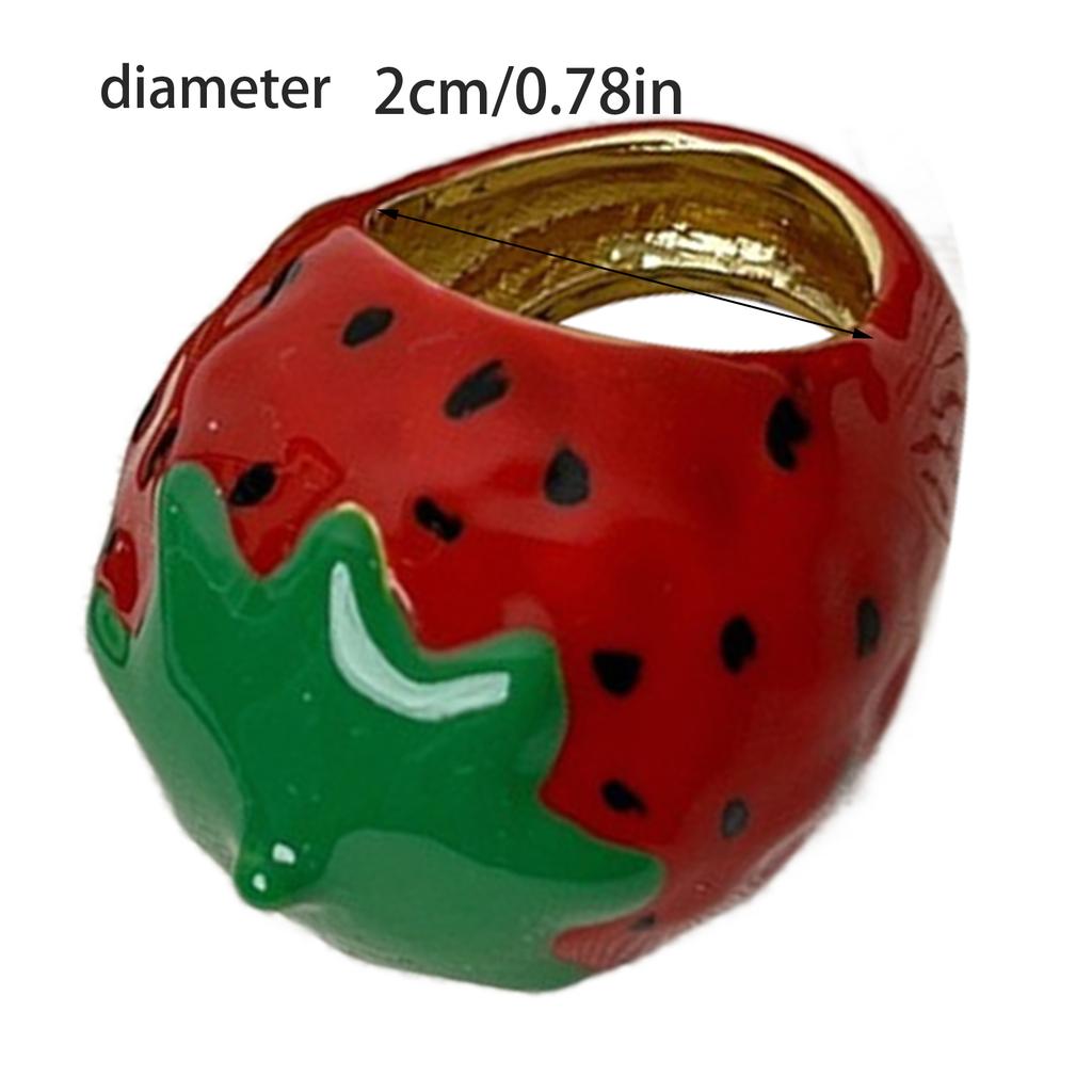 Unique Enamel Strawberry/Apples Ring Colorful Finger Ring Lightweight Jewelry for Fashionable Women and Parties