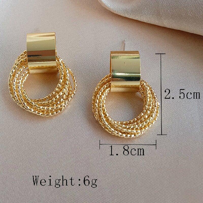 2PC Retro Metal Gold Multi Layer Loop Pendant Earrings for Women's Fashion Zircon Party Daily Wear Matching Accessories-4841