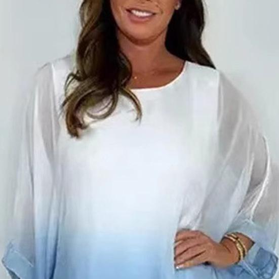 Letní šifonová gradientní dvoudílná sada pro ženy, plus size, kulatý výstřih, top s širokými nohavicemi, ležérní domácí oblečení