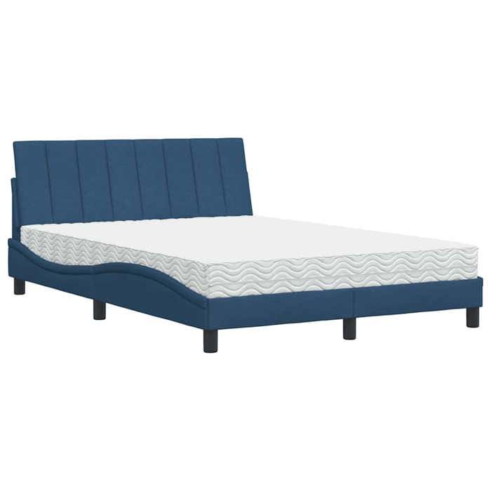 VidaXL Bed with Mattress Blue 140x190 Cm Fabric, Bedroom Furniture, Double Bed, Panel Bed, Slatted Base, Bed with 3310530