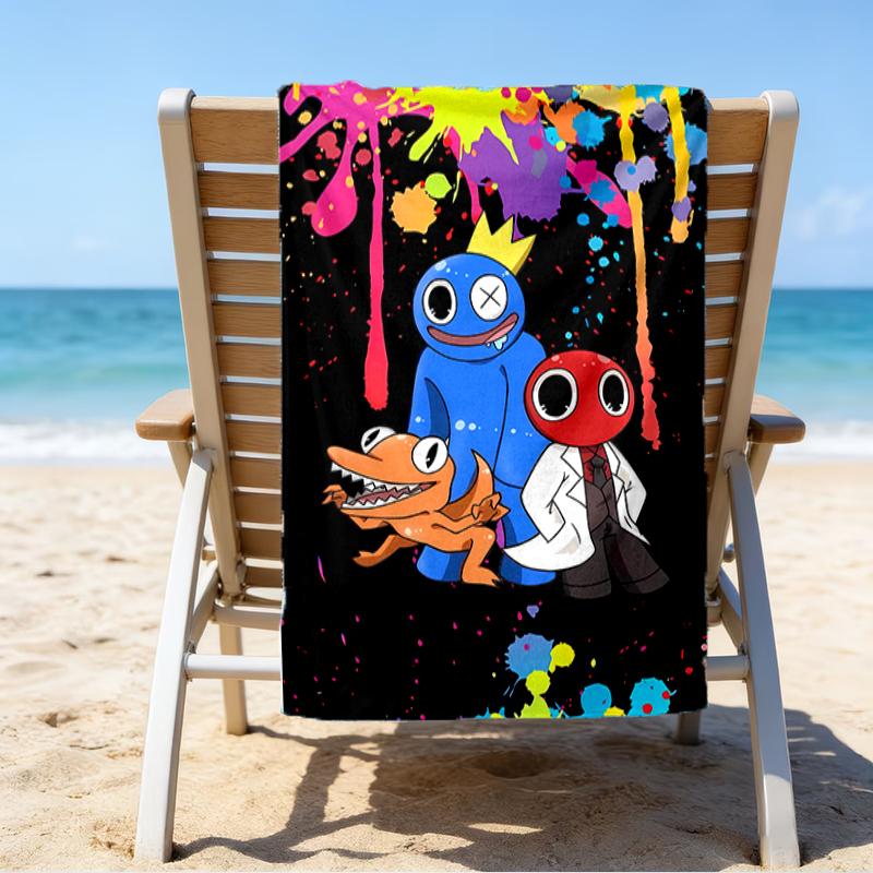 proof beach towel with a Rainbow Friends3 pattern - soft,absorbent,quick-drying,machine washable - perfect for swimming,camping,bathing