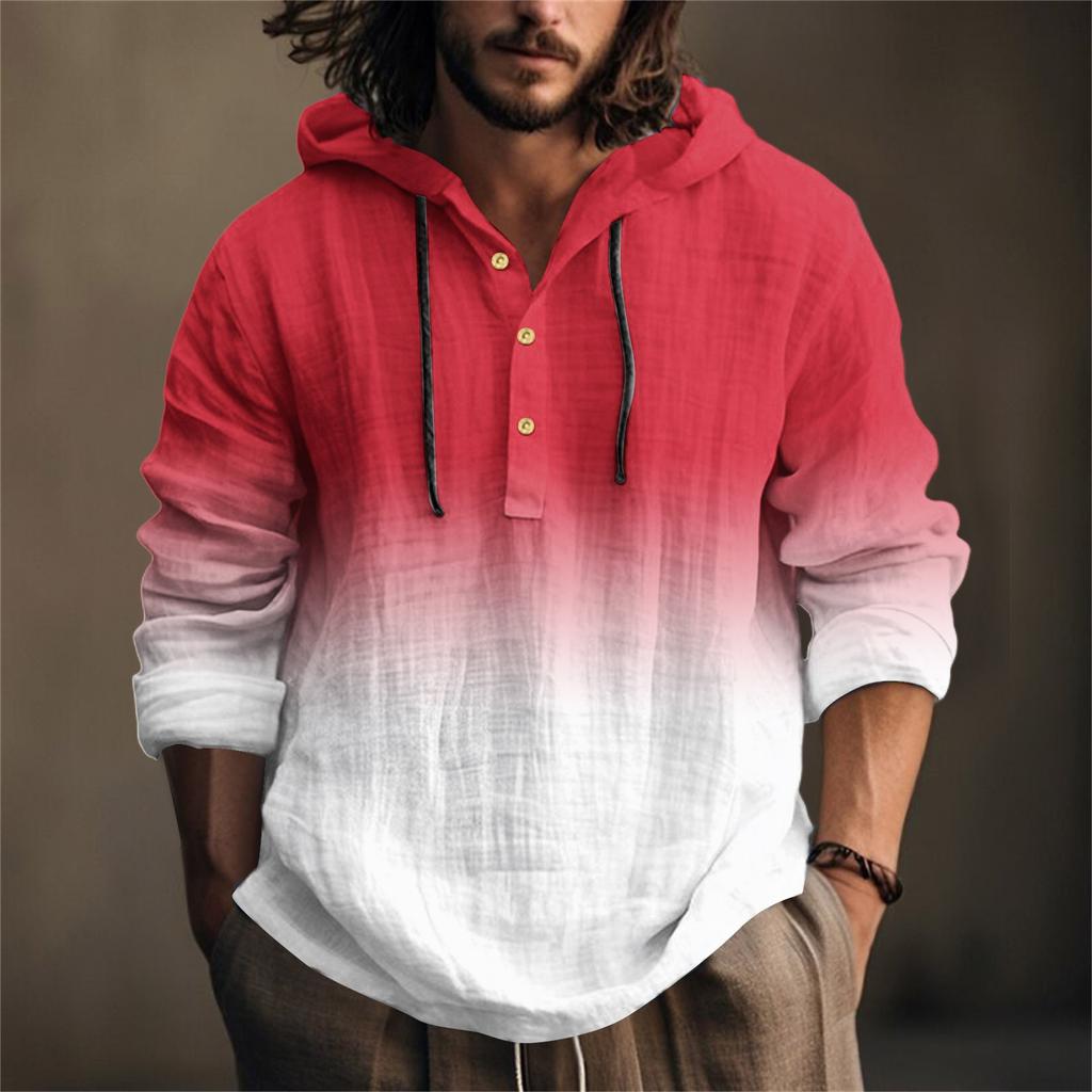 Printed Men's Cotton And Linen Shirt Hooded Long-sleeved Hooded Spring And Summer Casual Daily Wear