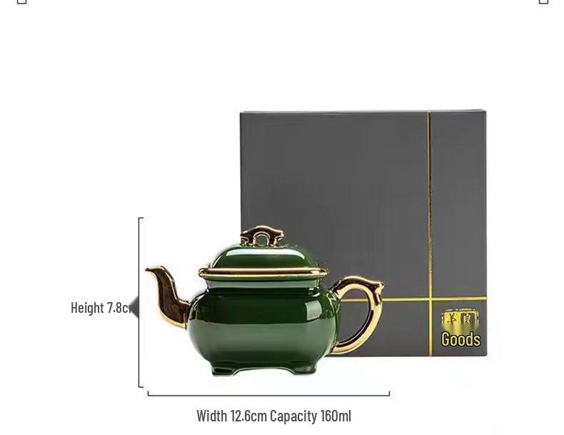 Hand-Painted Enamel Gilded Square Ceramic Teapot Set with Gift Box