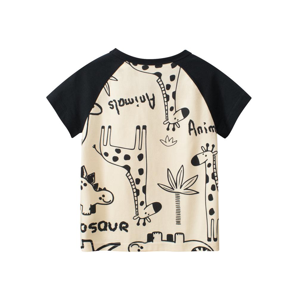 27kids Boys' Dinosaur Cartoon Raglan T-Shirt, 2025 Summer Collection.