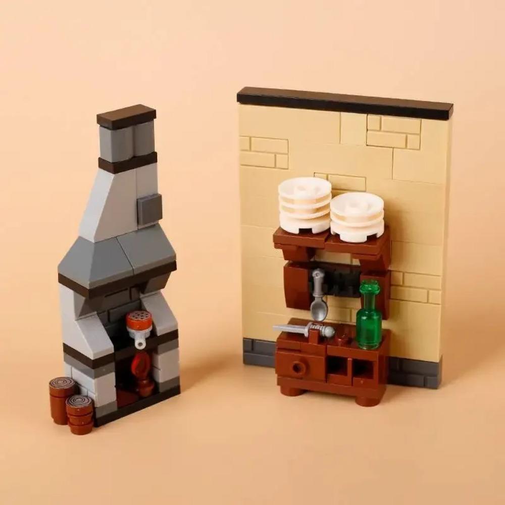 MOC Medieval Building Blocks Set Accessories Smithy Bedroom Table Bar Furniture Kitchen Assembly Boy Toy Mini Bricks K027 DIY