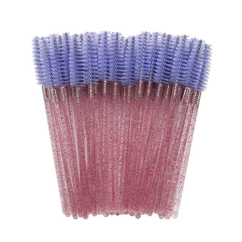 Crystal Handle Disposable Eyelash and Eyebrow Brush - 50 Pack Spiral Comb for Extensions