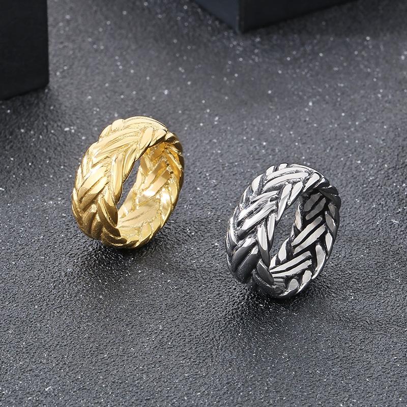 Kalen Interwoven Stainless Steel Men's Ring Punk Chunky Accessories 10MM Gold Color Finger Ring Trendy Jewelry Gift
