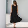VEZFAA Women's Fashion Summer Spring Solid Color Print Sleeveless U-Neck Loose Waistline Casual Dresses