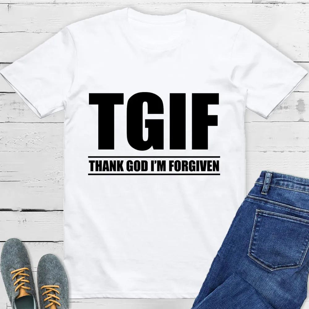 Thank God Im Forgiven TShirt Men Women Short Sleeve Cotton Tees Luxury Brand Shirt Oversize Tops Summer Blouse Mens Clothing