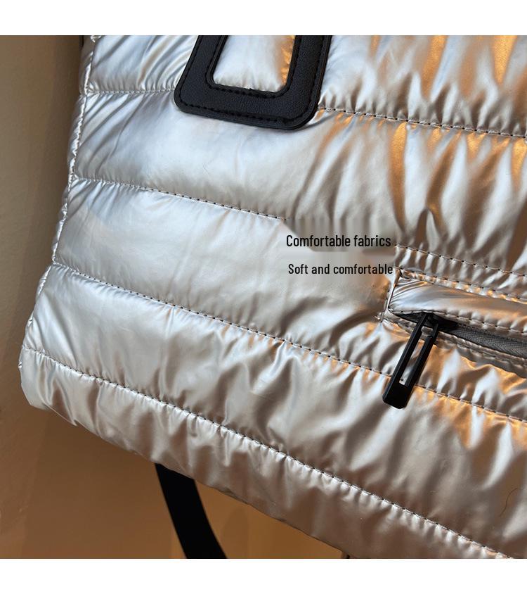 Women's Large Capacity Shiny Tote Bag - Thickened Handbag for Autumn and Winter, Ideal for Commuting and Computer Carrying.